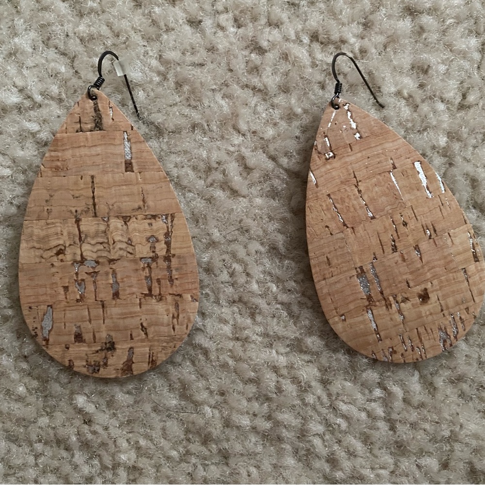 Nickel & Suede Teardrop Earrings - silver cork size large